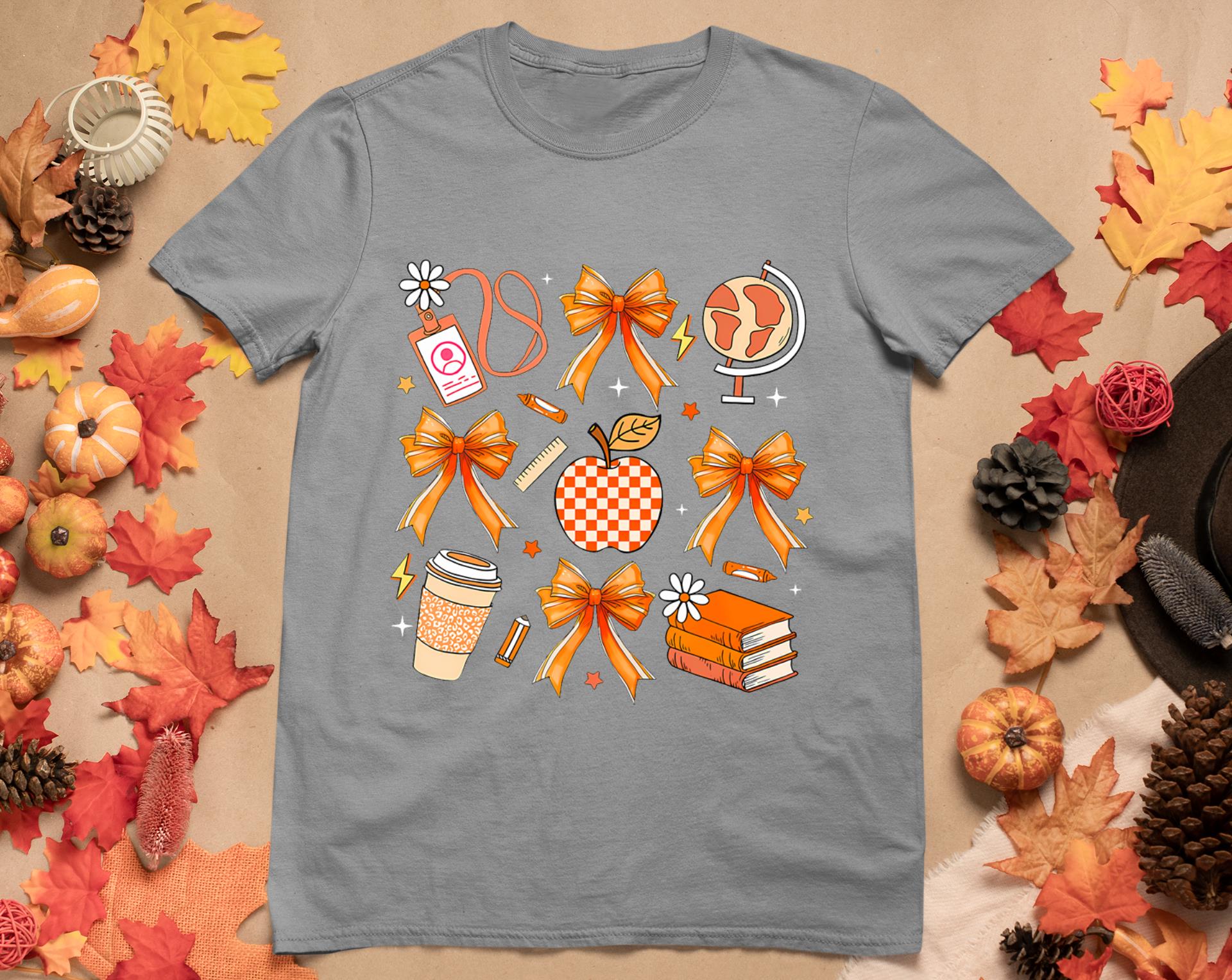 Retro Coquette Bow Teacher Fall Autumn Thanksgiving T-Shirt