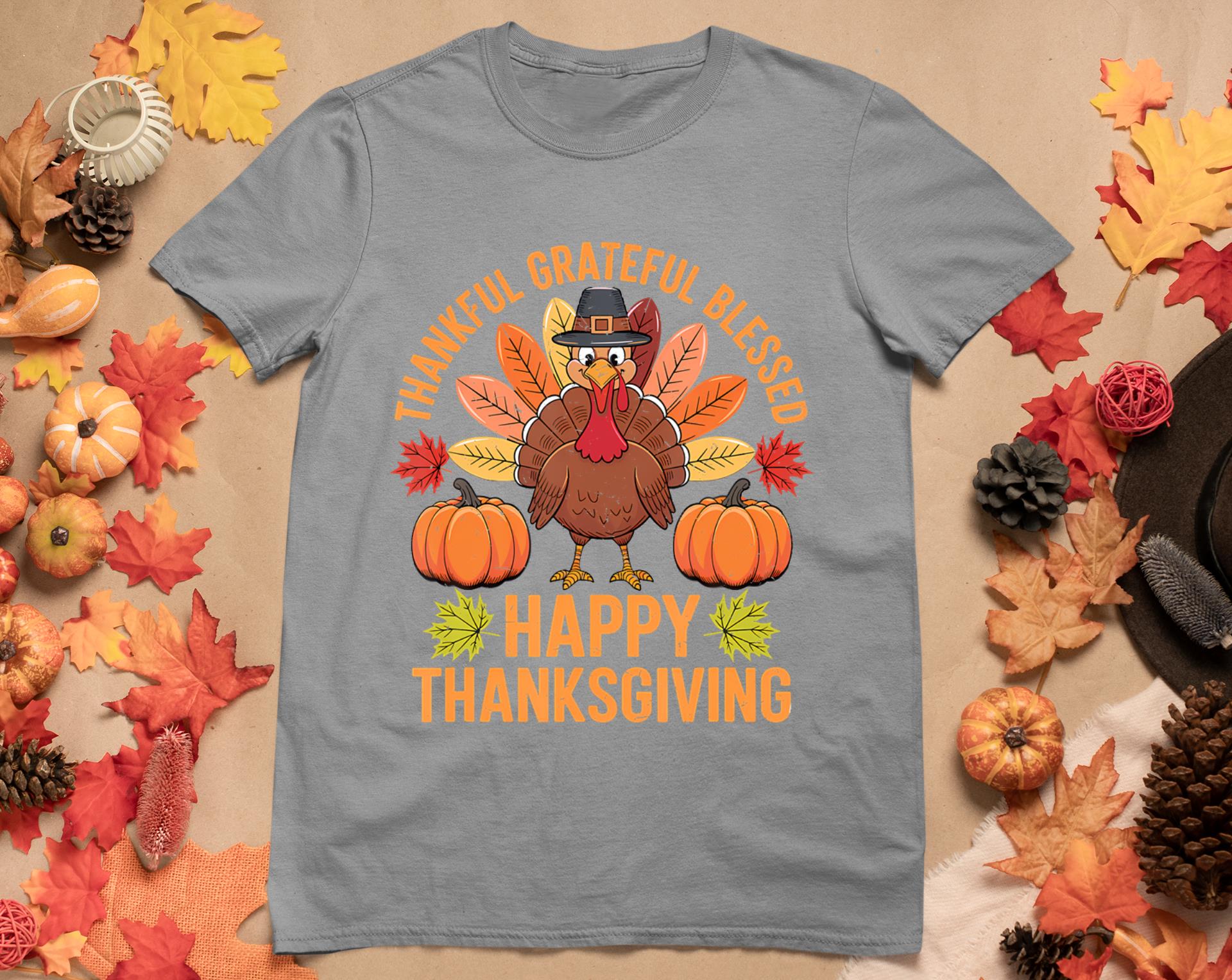 Thankful Grateful Blessed Turkey Women Happy Thanksgiving T-Shirt