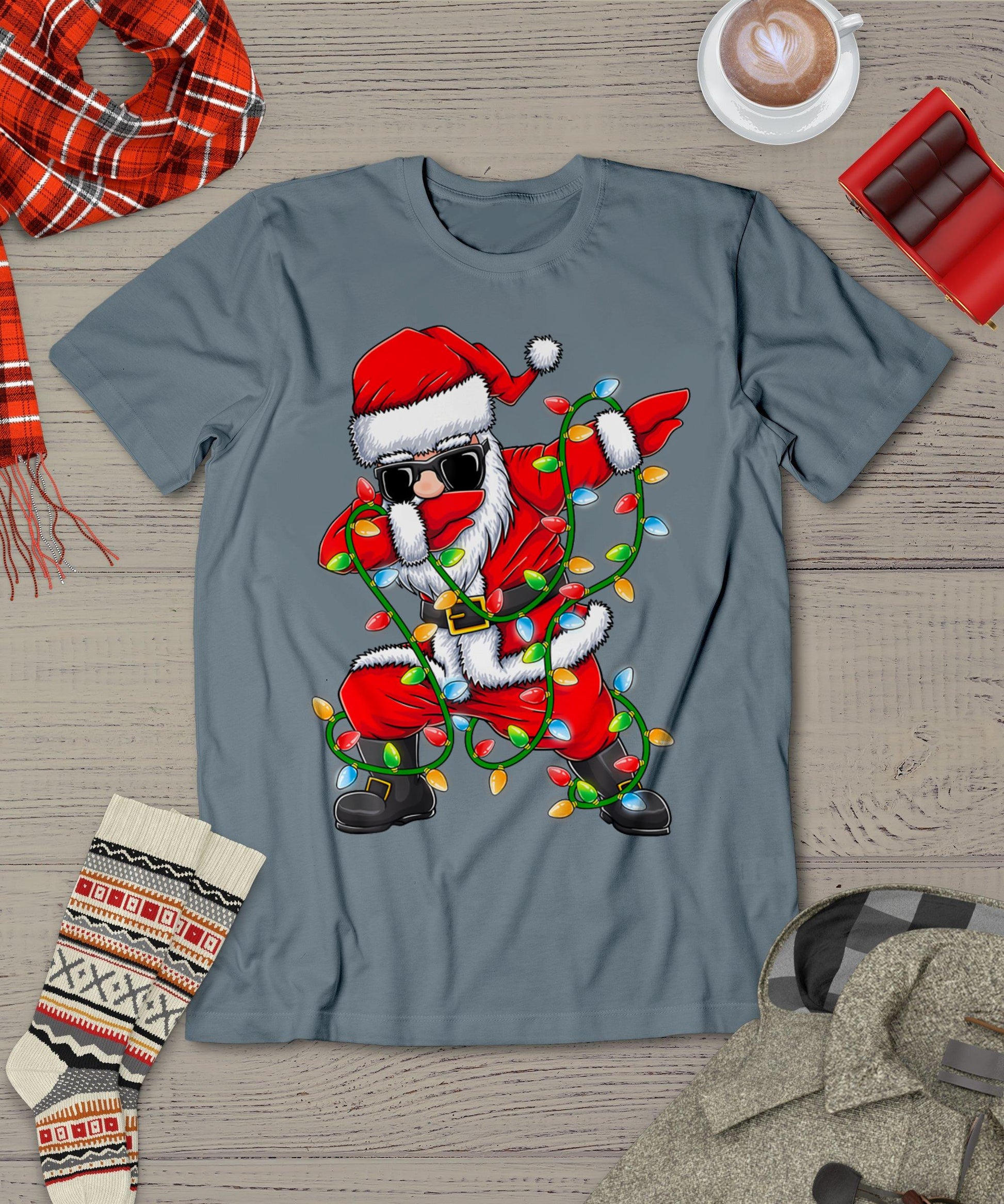 Dabbing Santa Xmas Lights Girls Boys Kids Christmas Gifts T-Shirt