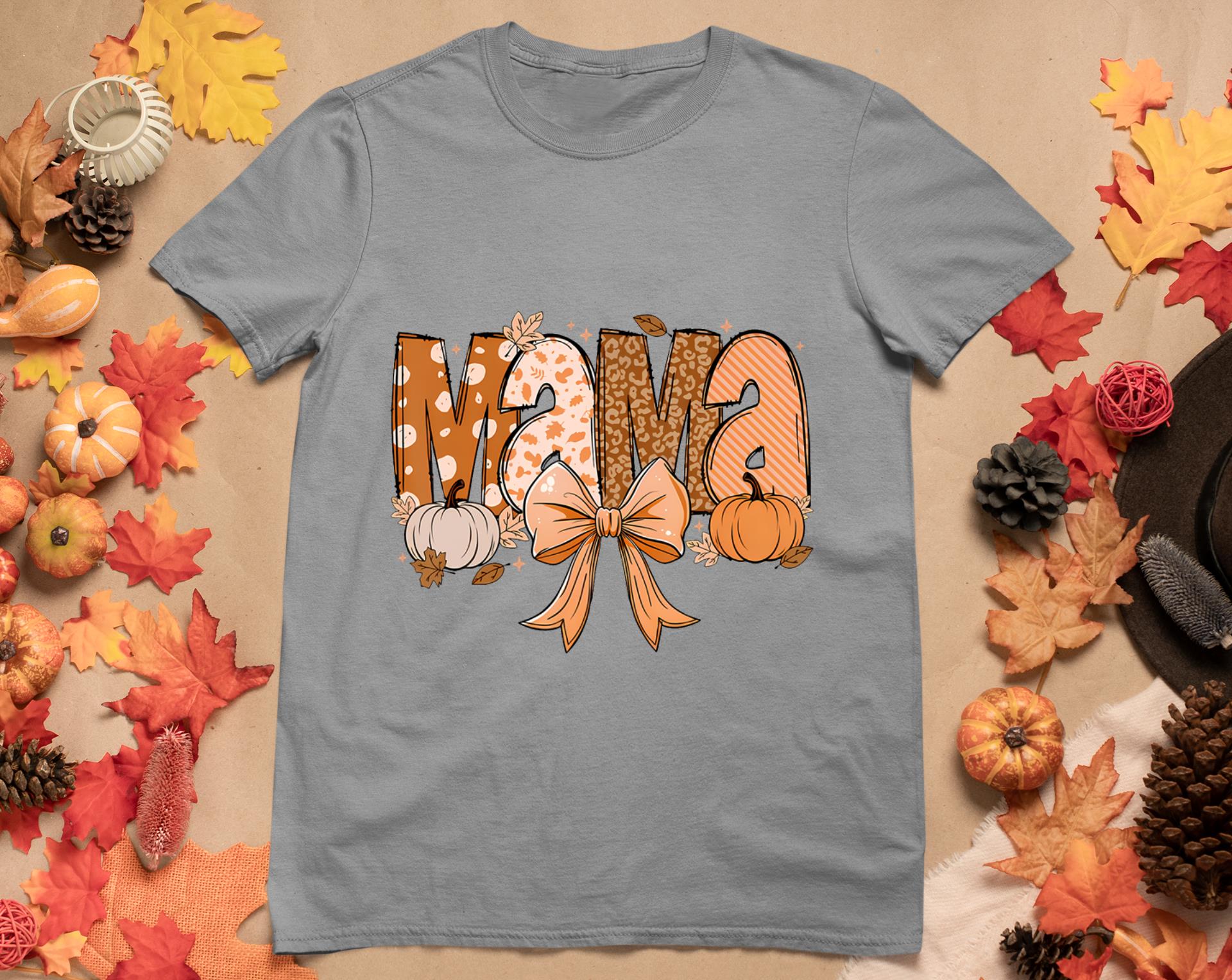 Retro Mama Coquette Bows Leopard Mom Fall Thanksgiving Women T-Shirt