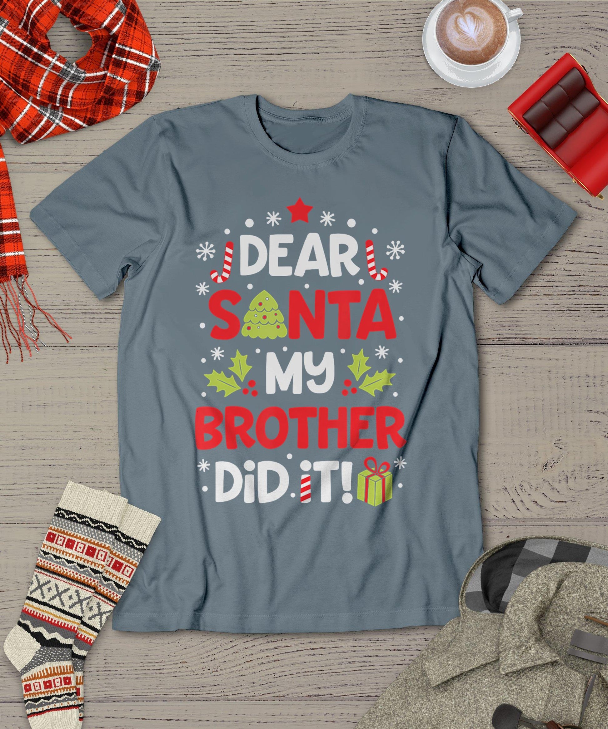 Dear Santa My Brother Did It Funny Christmas Girls Kids Boys T-Shirt