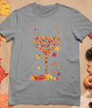 Glass Of Wine Maple Leaf Autumn Fall Funny Drink Wine Lovers T-Shirt