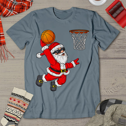 Christmas Santa Claus Dunking A Basketball Boys Kids Xmas T-Shirt