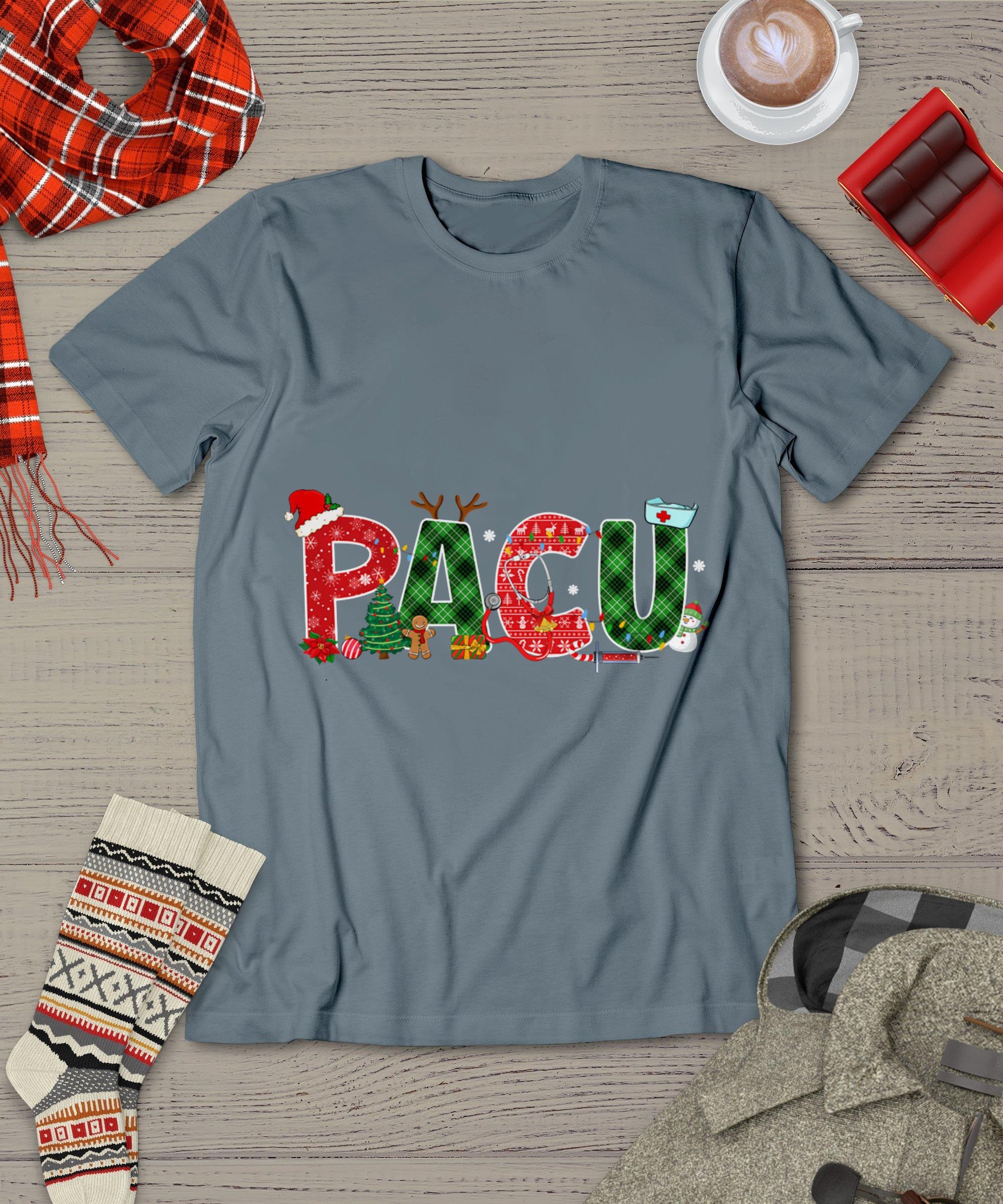 Buffalo Plaid Pacu Nurse Christmas Tree Santa Xmas Pajama T-Shirt