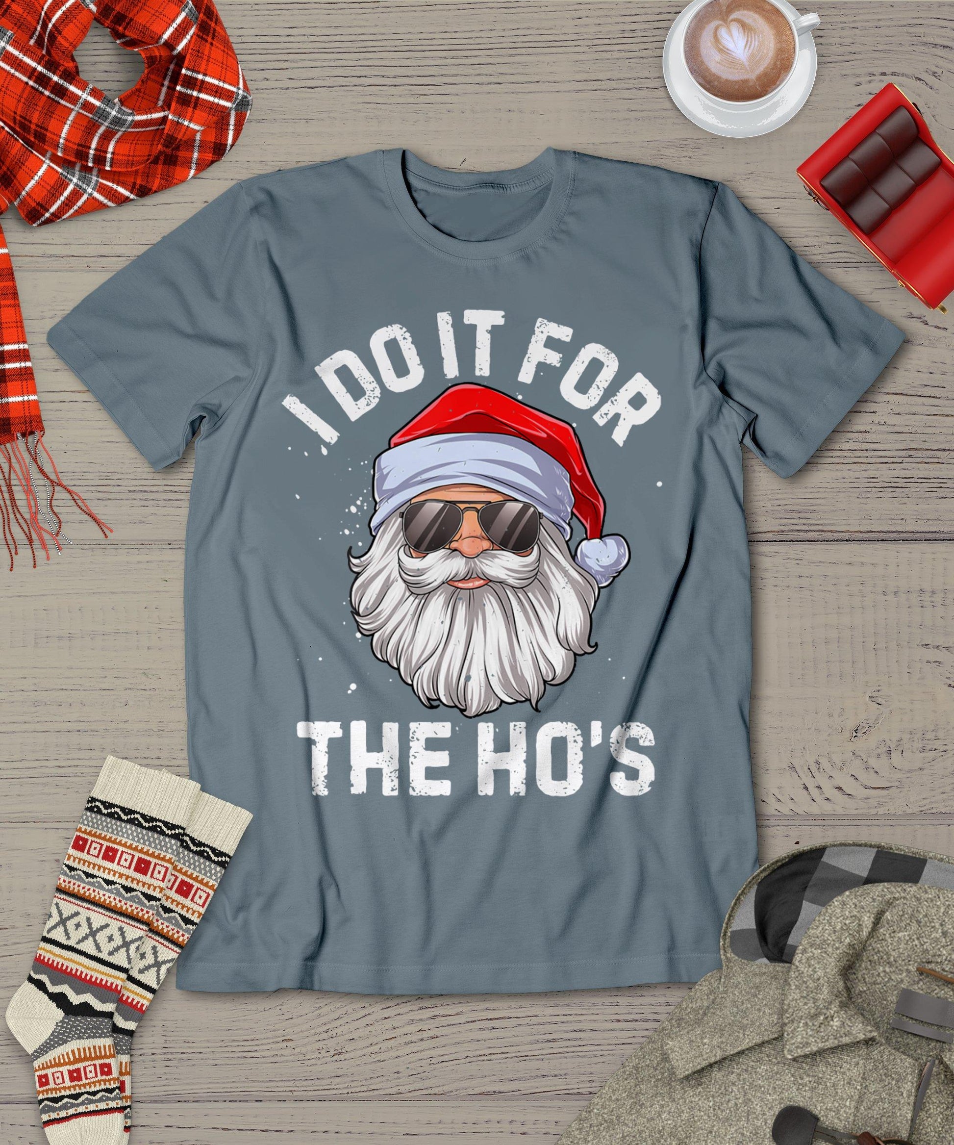 I Do It For The Ho's Funny Inappropriate Christmas Men Santa T-Shirt