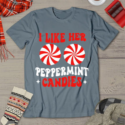 I Like Her Peppermint Candies Couples Matching Christmas T-Shirt