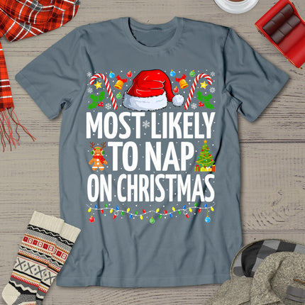 Most Likely To Nap On Christmas Funny Family Christmas T-Shirt