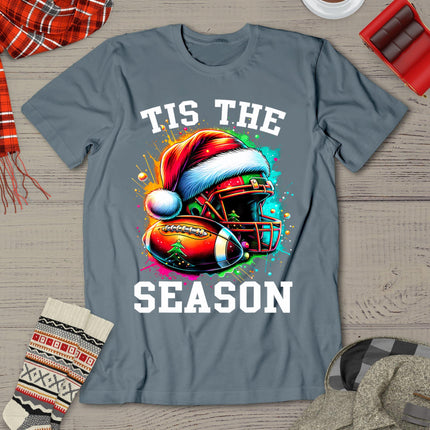 Tis The Season Football Mom Christmas Santa Hat Colorful T-Shirt