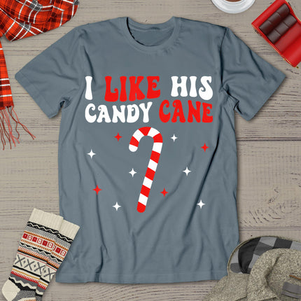I Like His Candy Cane Funny Couples Matching Christmas T-Shirt