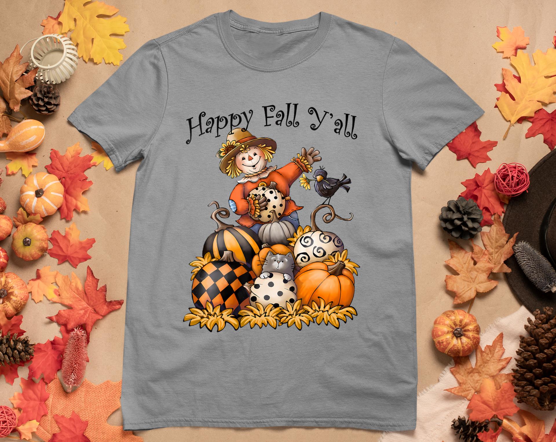 Scarecrow Happy Fall Y'All Pumpkin Thanksgiving Halloween T-Shirt