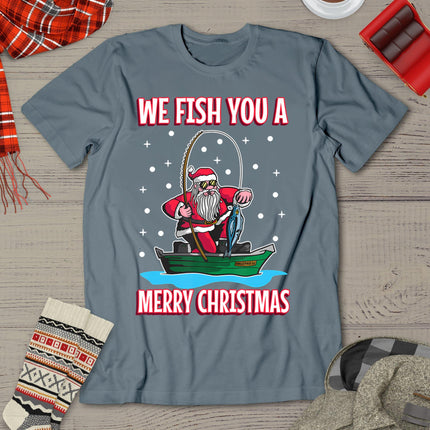 Christmas Costume Fisherman Fishing Funny Cool Santa Claus T-Shirt