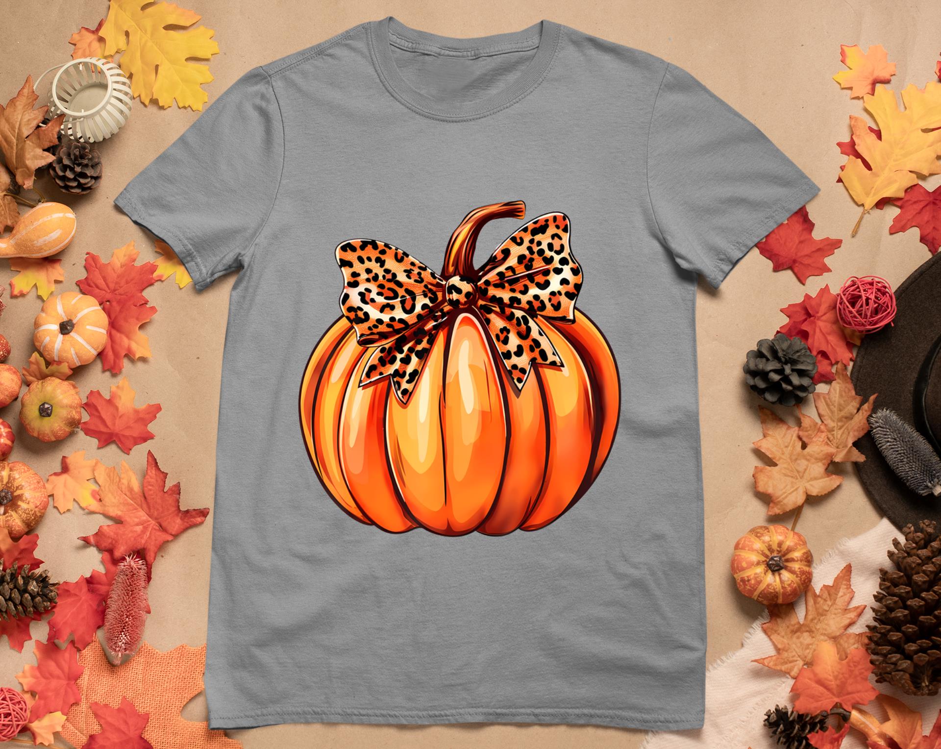 Coquette Bow Leopard Pumpkin Thanksgiving Rustic Fall Women T-Shirt