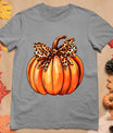 Coquette Bow Leopard Pumpkin Thanksgiving Rustic Fall Women T-Shirt