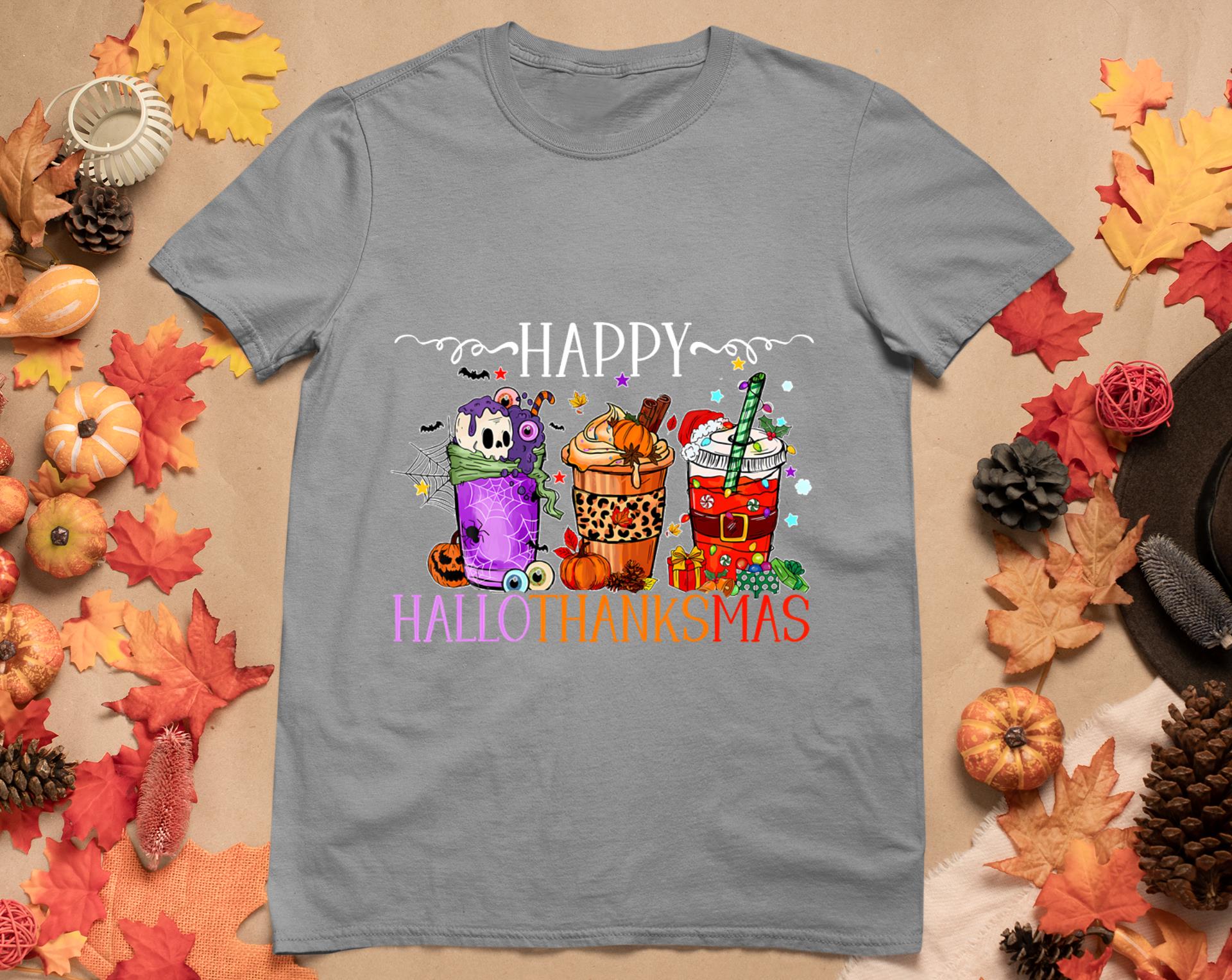 Happy Hallothanksmas Halloween Thanksgiving Christmas T-Shirt