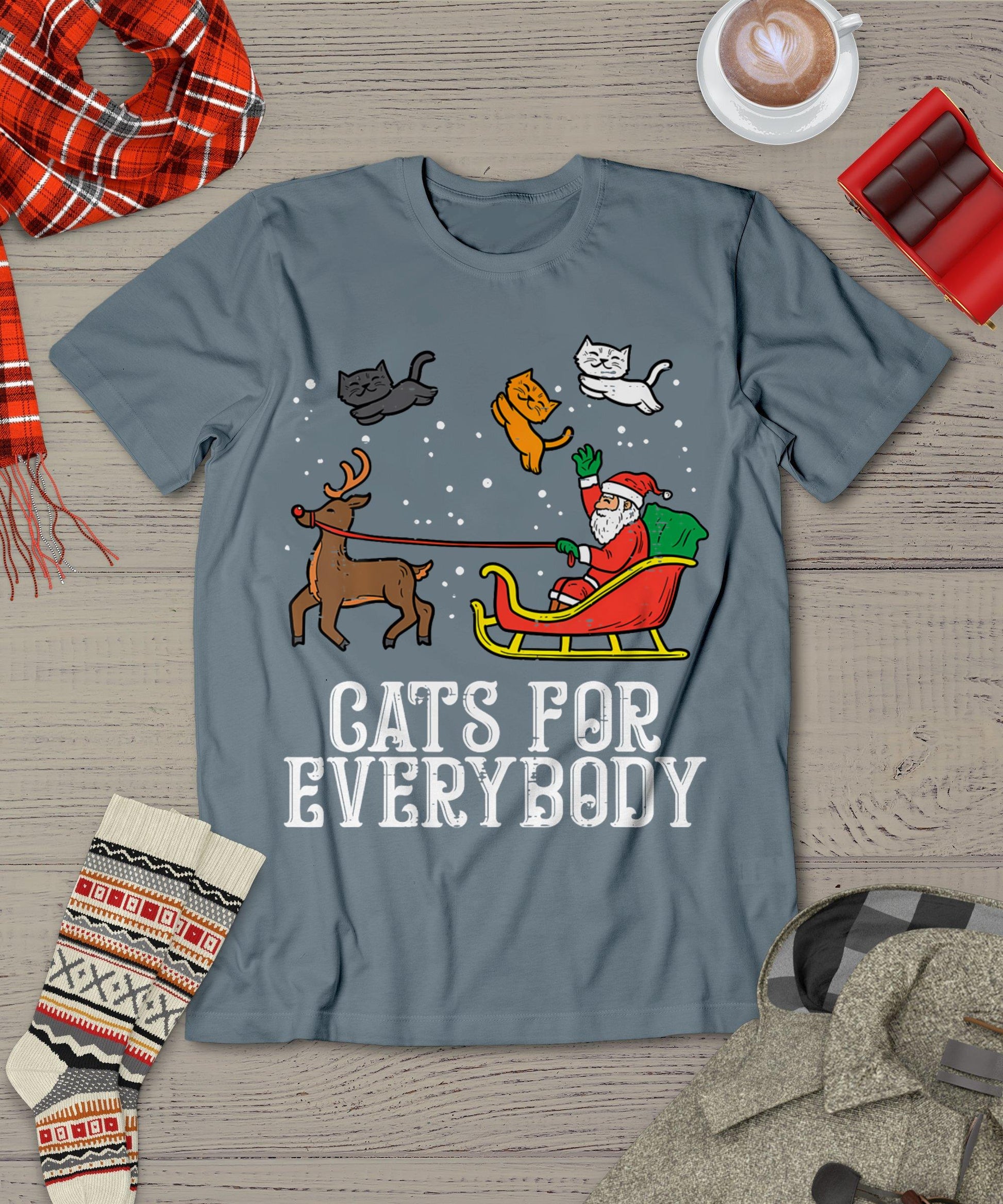 Cats For Everybody Christmas Cat Funny Xmas Women Santa T-Shirt