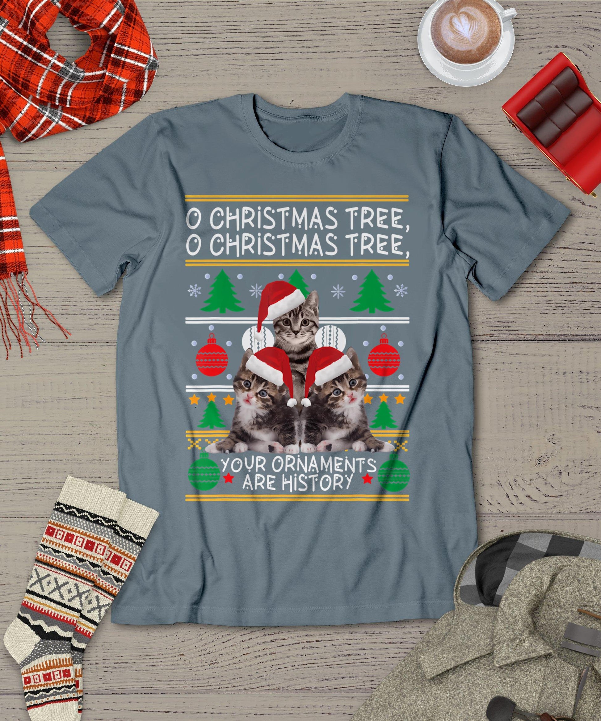 Cats Christmas Shirt Funny Ornaments Pajama Family Gift Tee T-Shirt