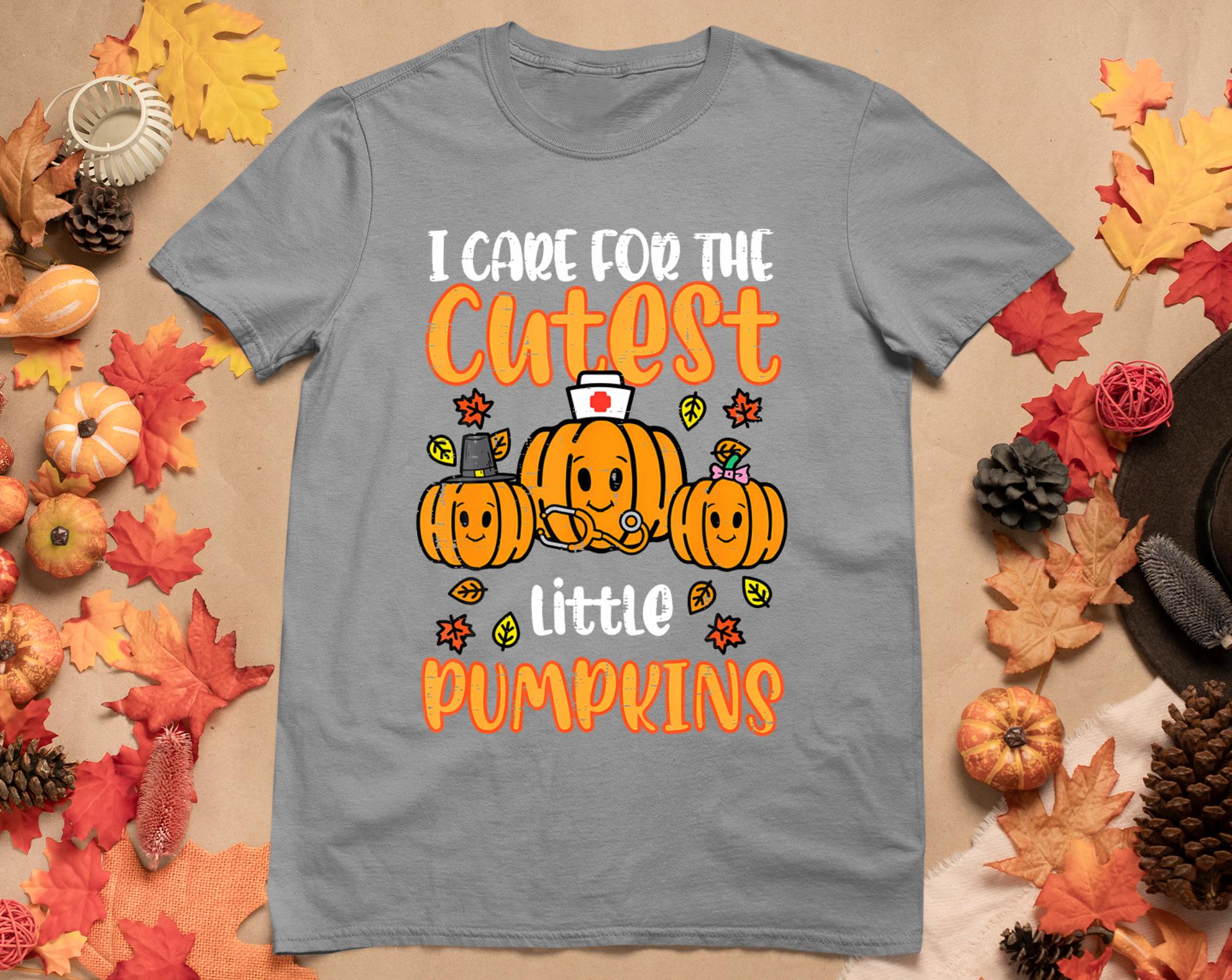 Pumpkins Nurse Halloween Scrub Top Fall Thanksgiving Women T-Shirt