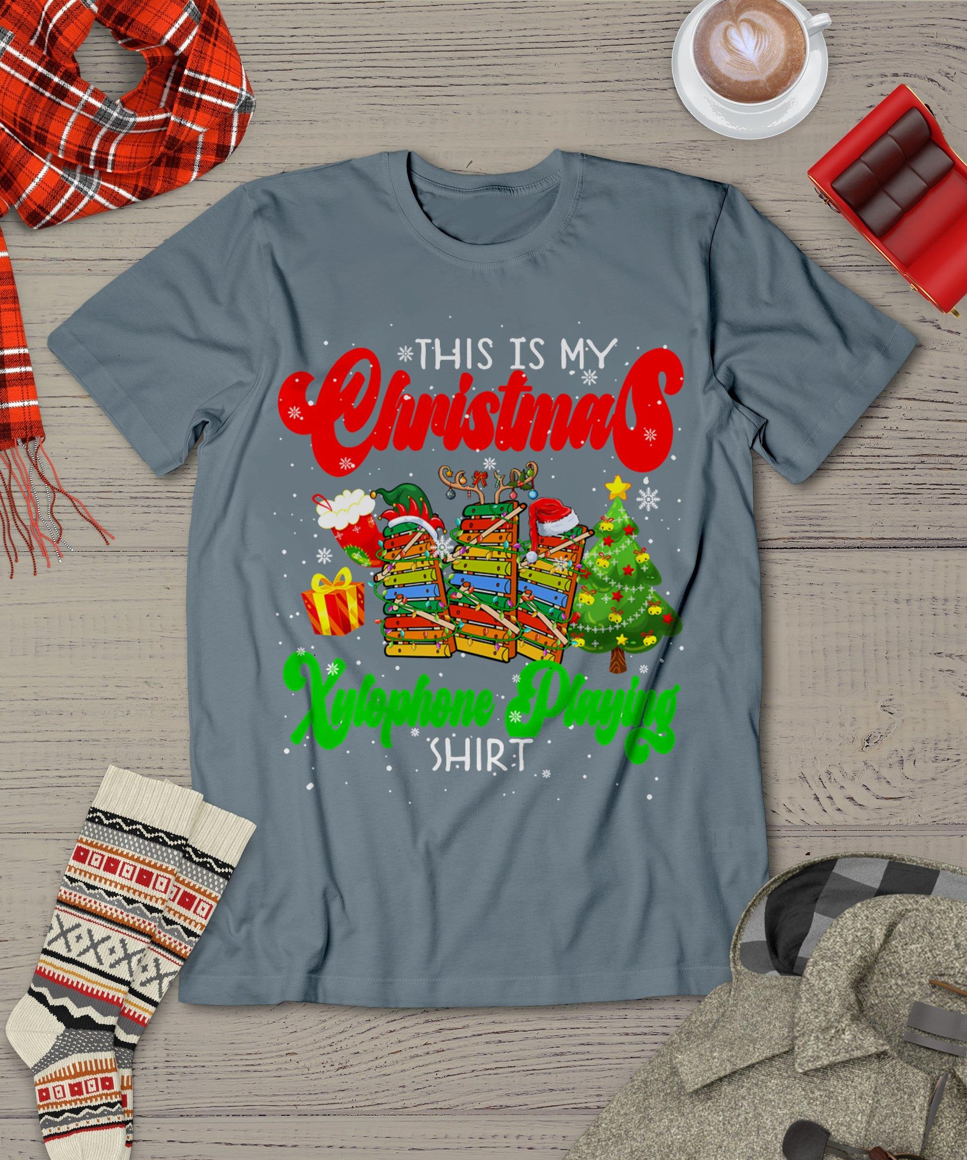 Christmas Xylophone Playing Shirt Three Santa Elf Xylophones T-Shirt