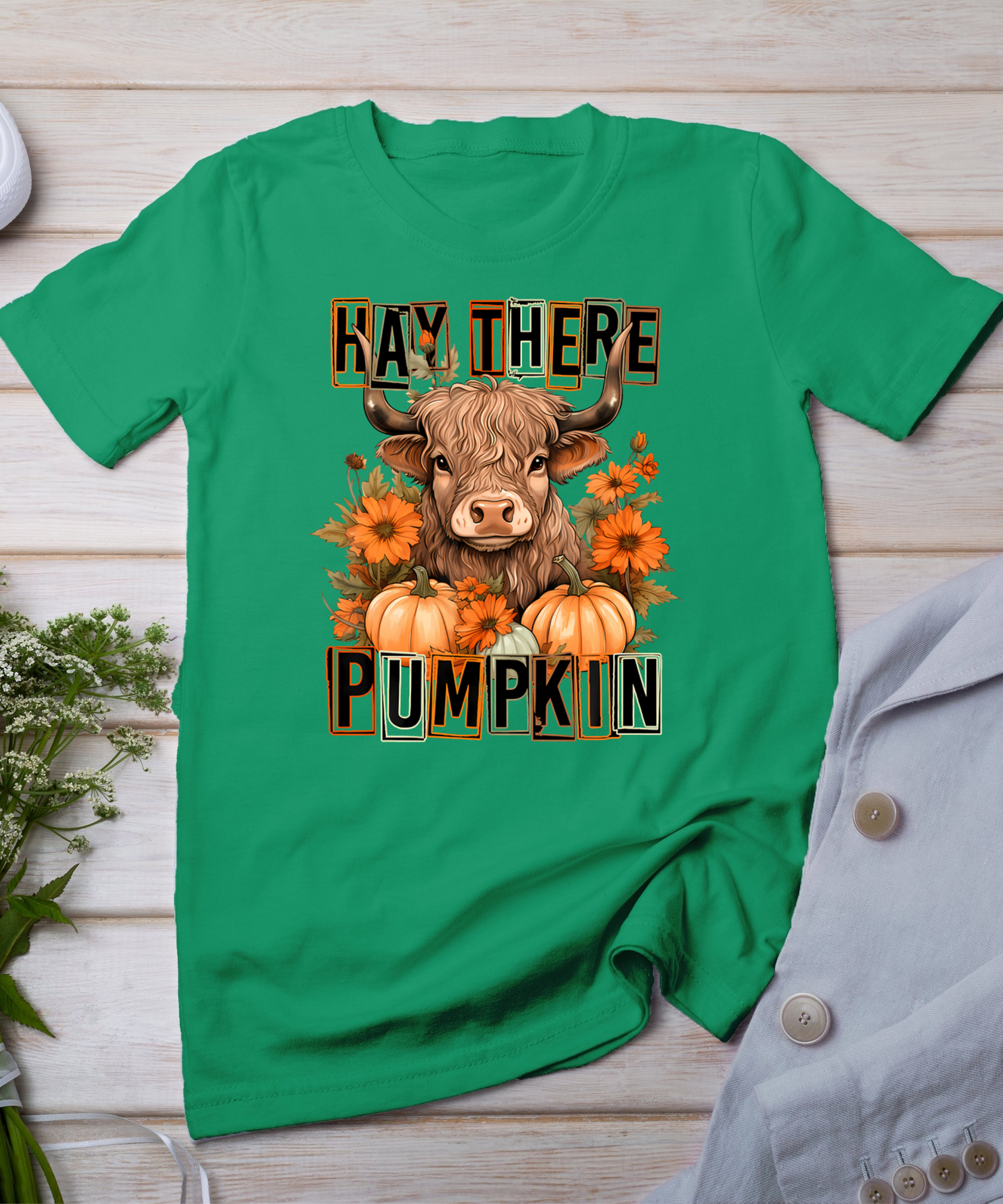 Hay There Pumkin Highland Cow Fall Autumn Thanksgiving T-Shirt