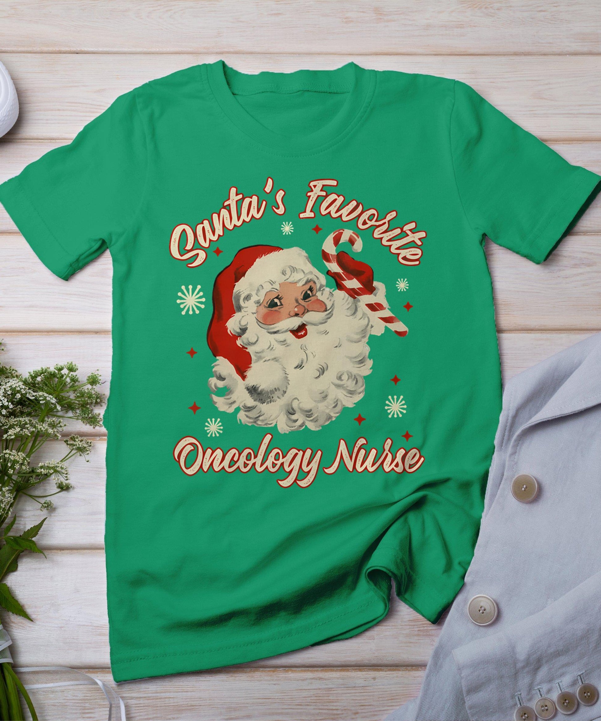 Santa's Favorite Oncology Nurse Vintage Christmas Chemo T-Shirt