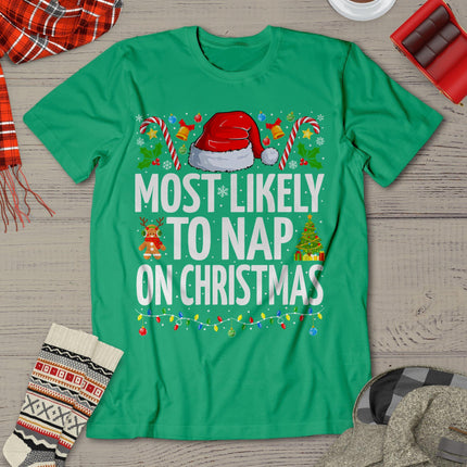 Most Likely To Nap On Christmas Funny Family Christmas T-Shirt