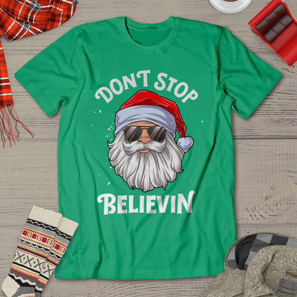 Don't Stop Believin Santa Funny Christmas Boys Kids Gifts T-Shirt