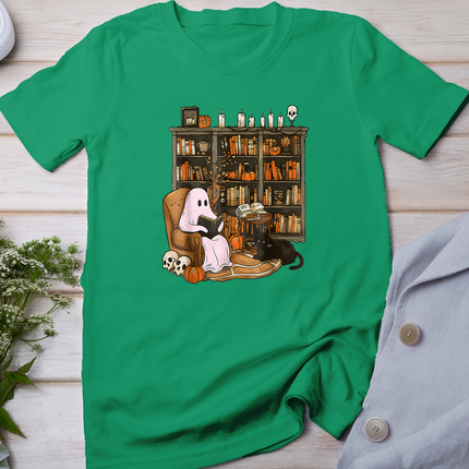 Vintage Ghost Book Reading Pumpkin Gothic Halloween Teachers T-Shirt