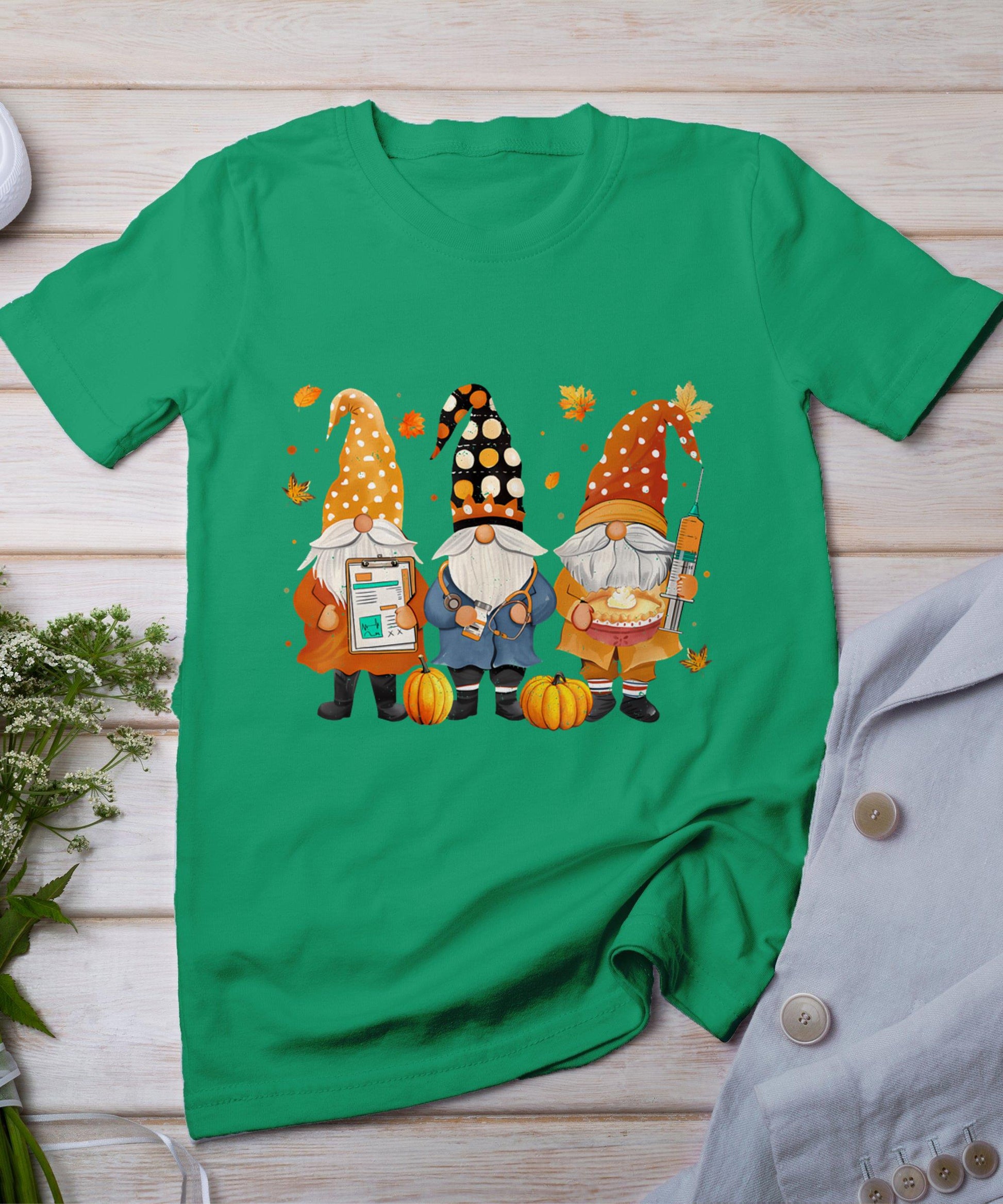 Thanksgiving Nurse Gnomes Fall Scrub Top Autumn Women Girl T-Shirt