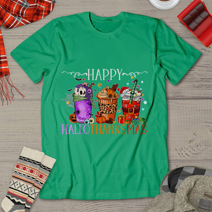 Happy Hallothanksmas Halloween Thanksgiving Christmas T-Shirt
