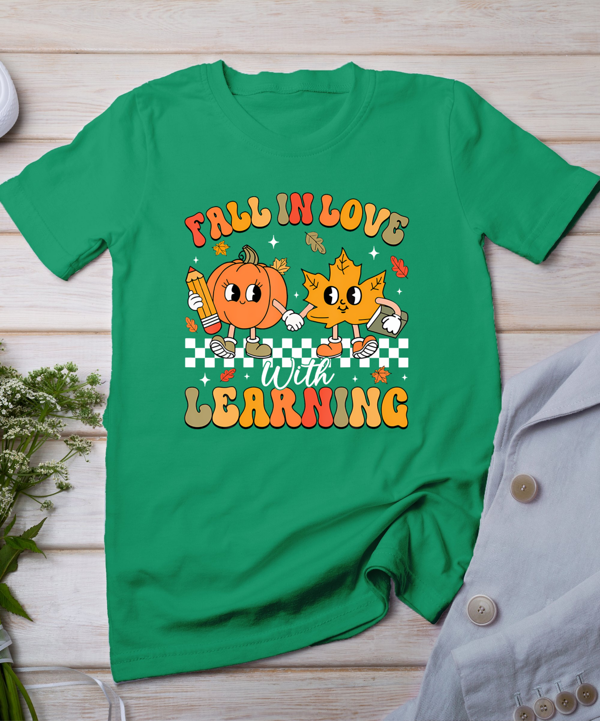 Retro Fall In Love With Learning Autumn Pumpkin Teacher T-Shirt