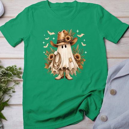 Halloween Western Ghost Cowboy Hat Boots Sunflowers T-Shirt