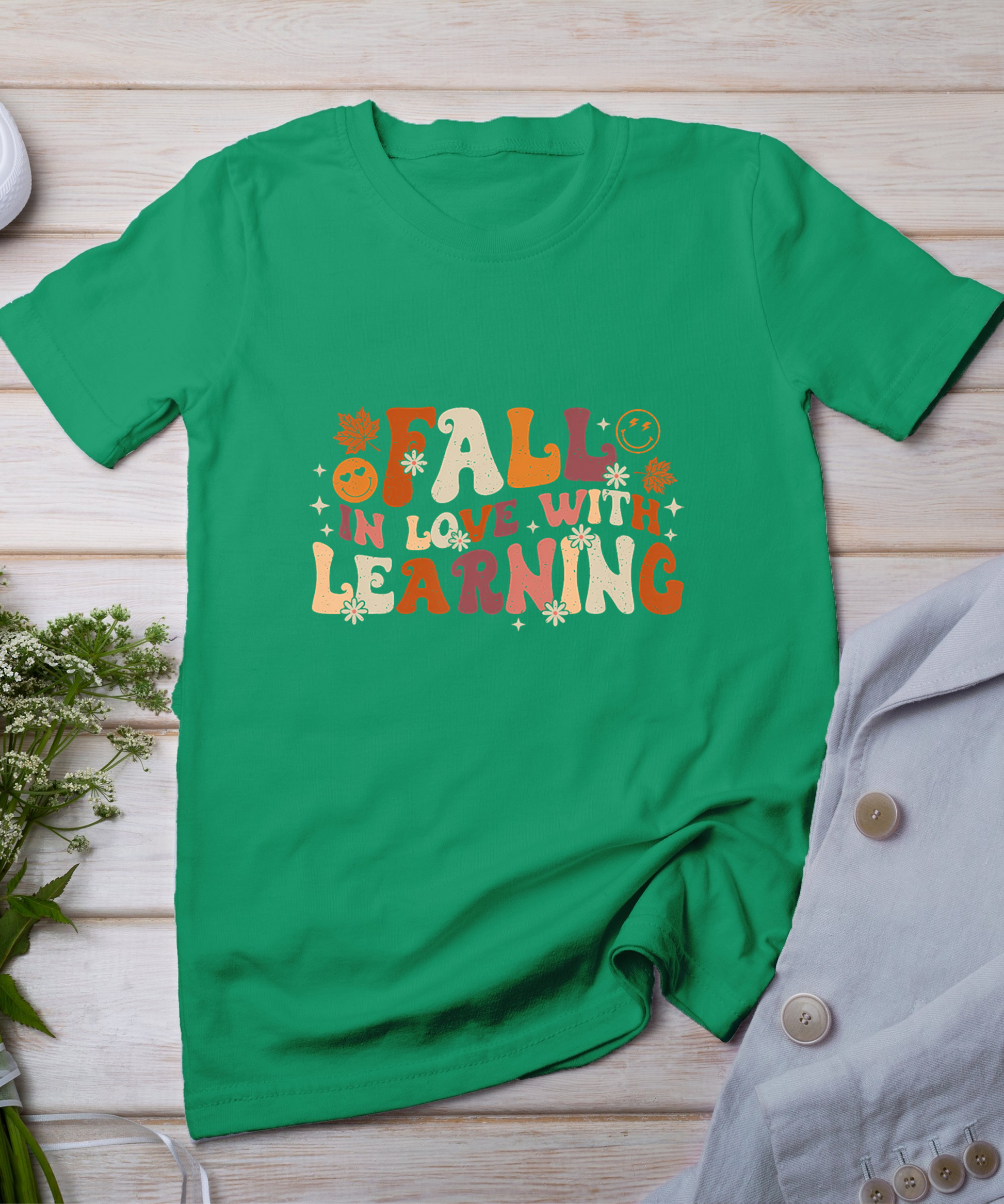 Fall In Love With Learning Autum Thanksgiving Teacher Kids T-Shirt