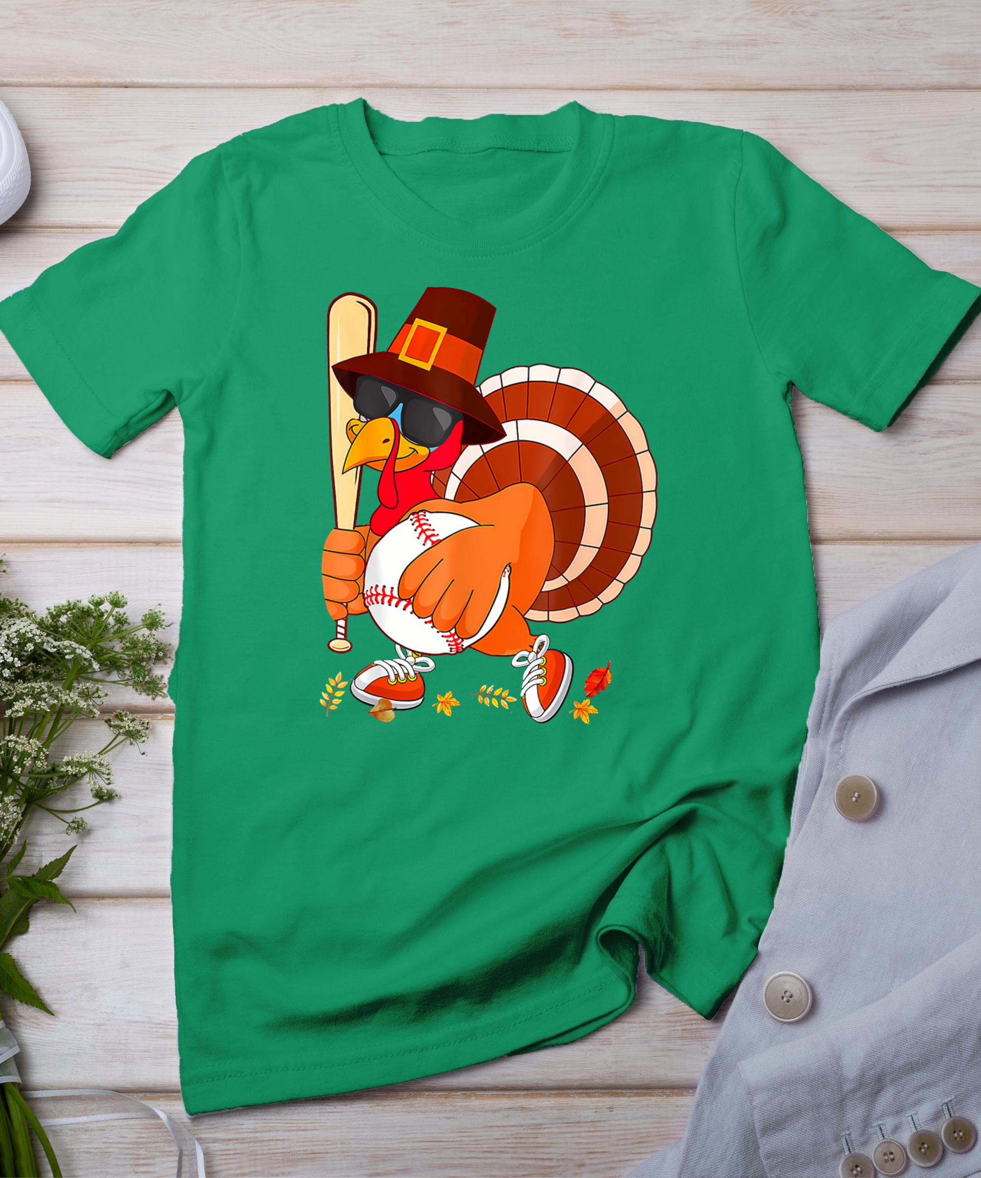 Turkey Playing Baseball Thanksgiving T-Shirt