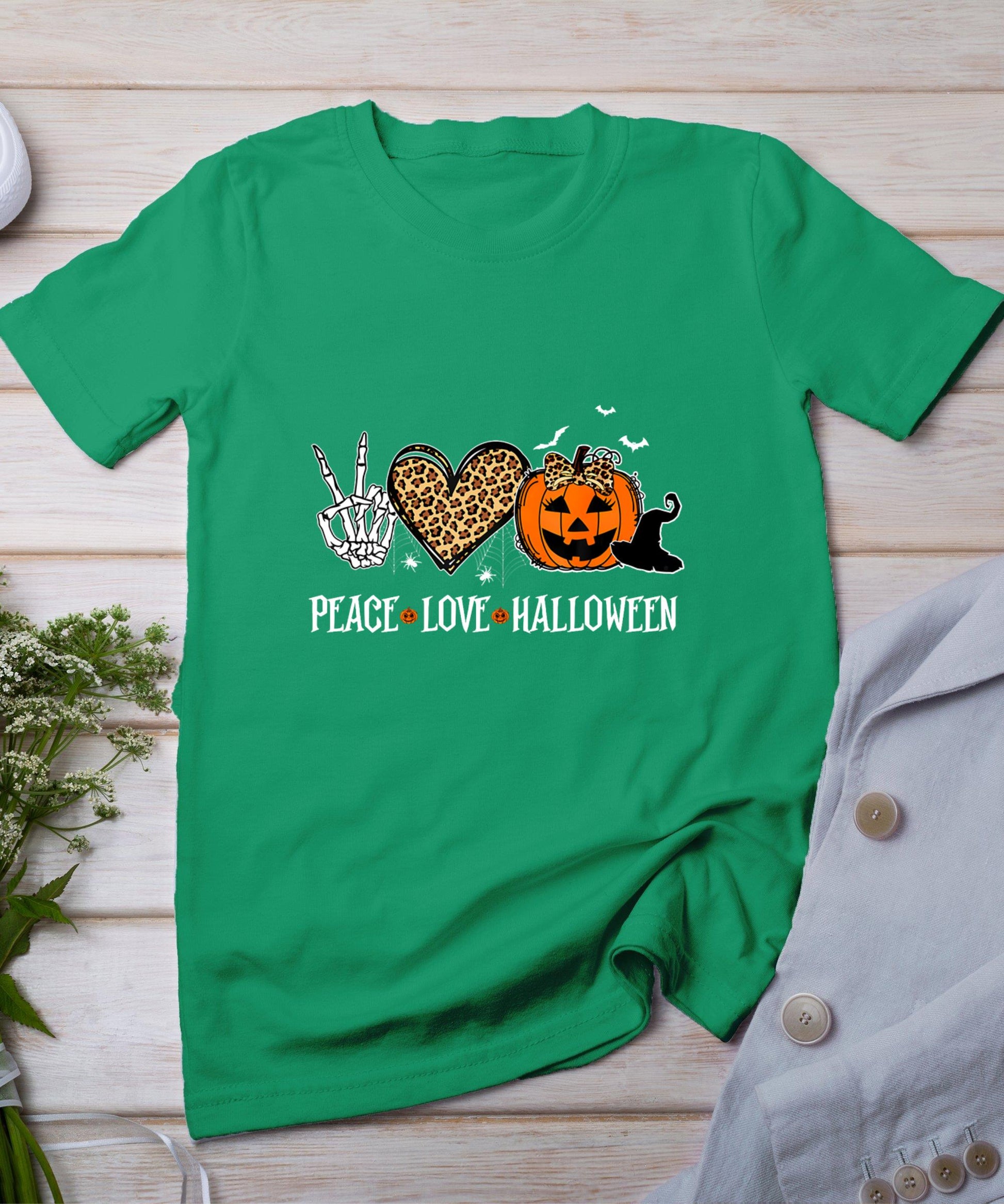 Peace Love Halloween Happy Halloween Pumpkin Leopard Heart T-Shirt