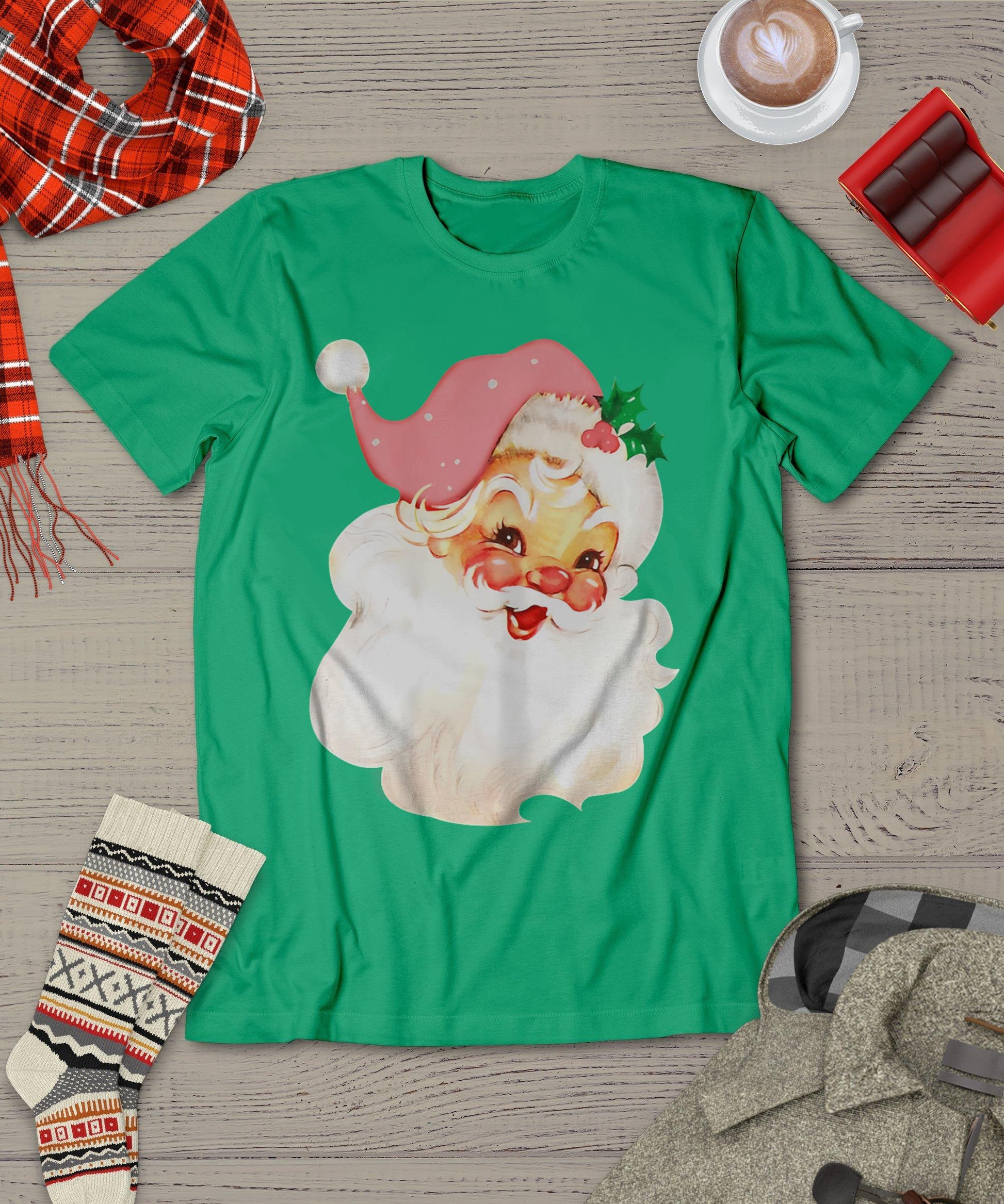 Pink Santa For Girls Christmas Retro Holiday Vintage T-Shirt