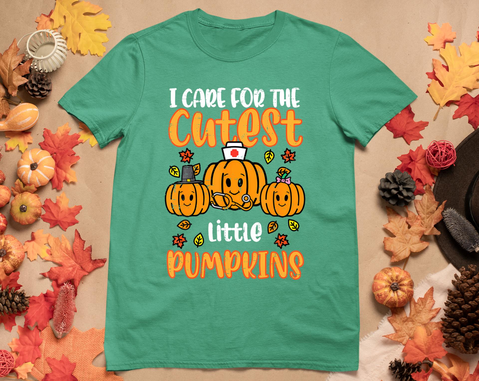 Pumpkins Nurse Halloween Scrub Top Fall Thanksgiving Women T-Shirt