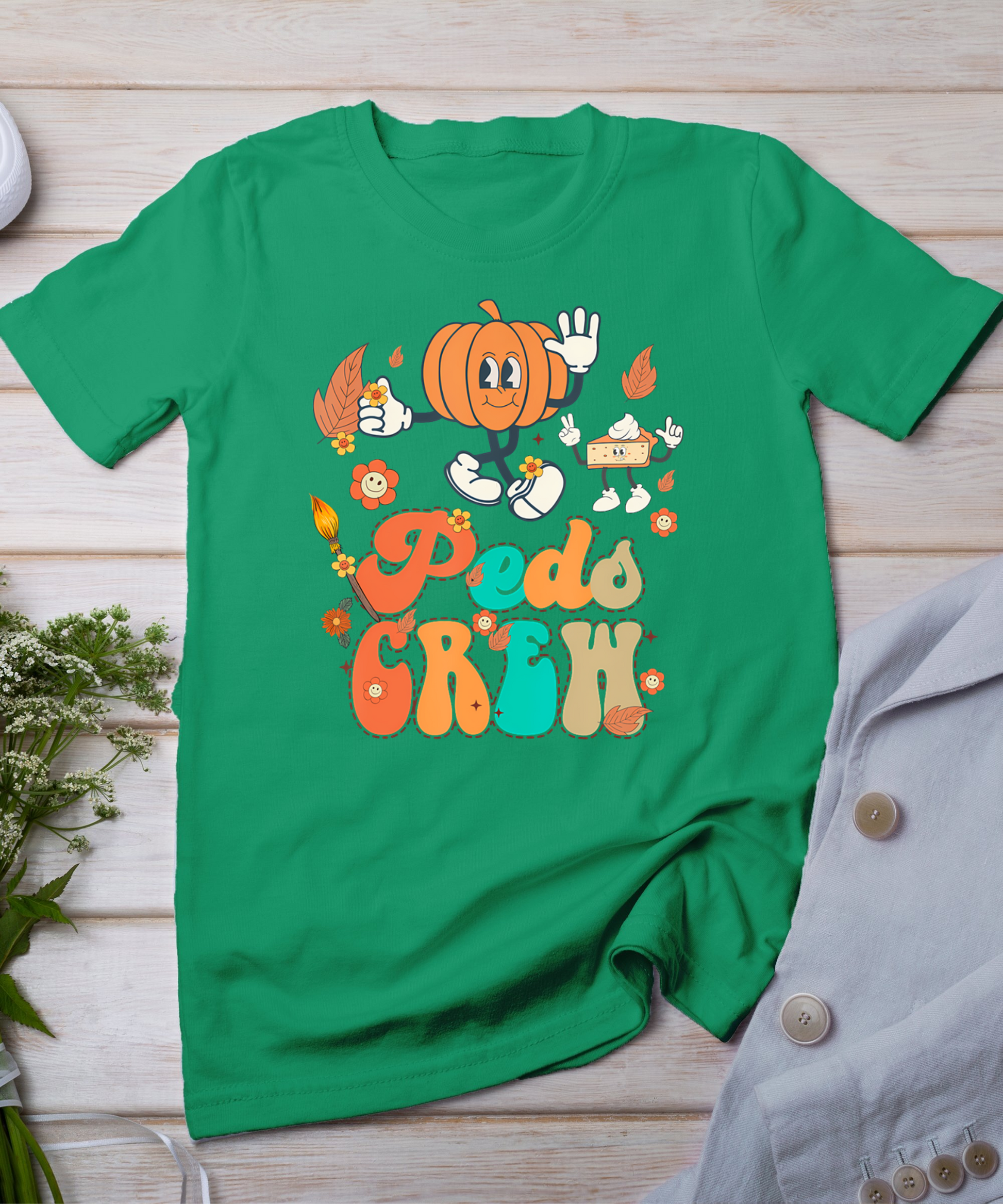 Peds Crew Pumpkin Thanksgiving Fall Pediatric Nurse Retro T-Shirt