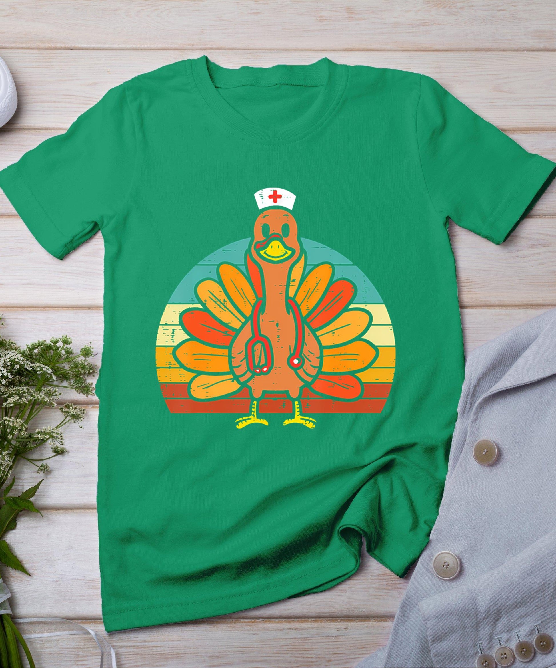 Turkey Nurse Stethoscope Thanksgiving Fall Scrub Top Women T-Shirt