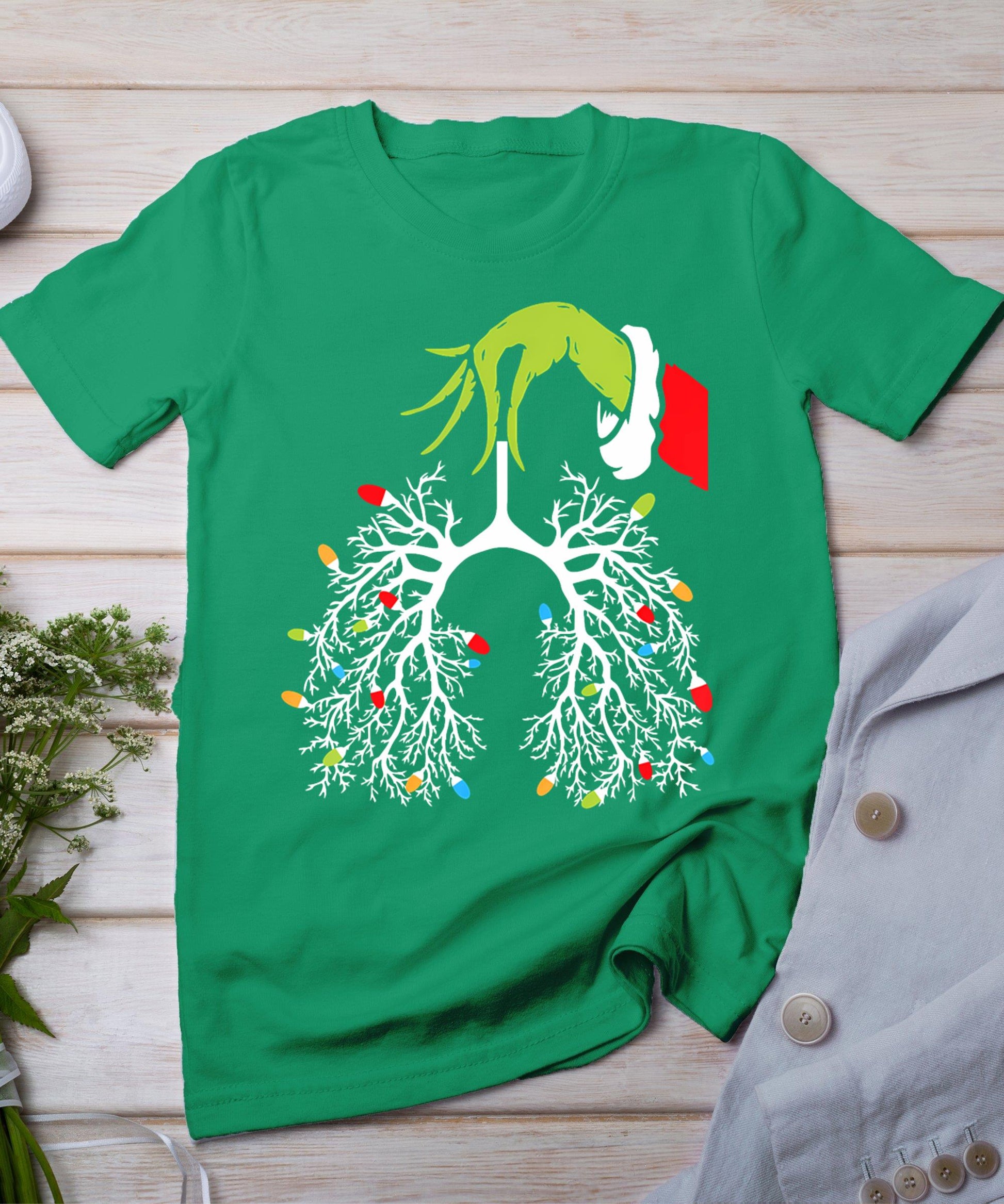 Christmas Nurse Lung Xmas Lights Funny Pulmonologist Xmas T-Shirt