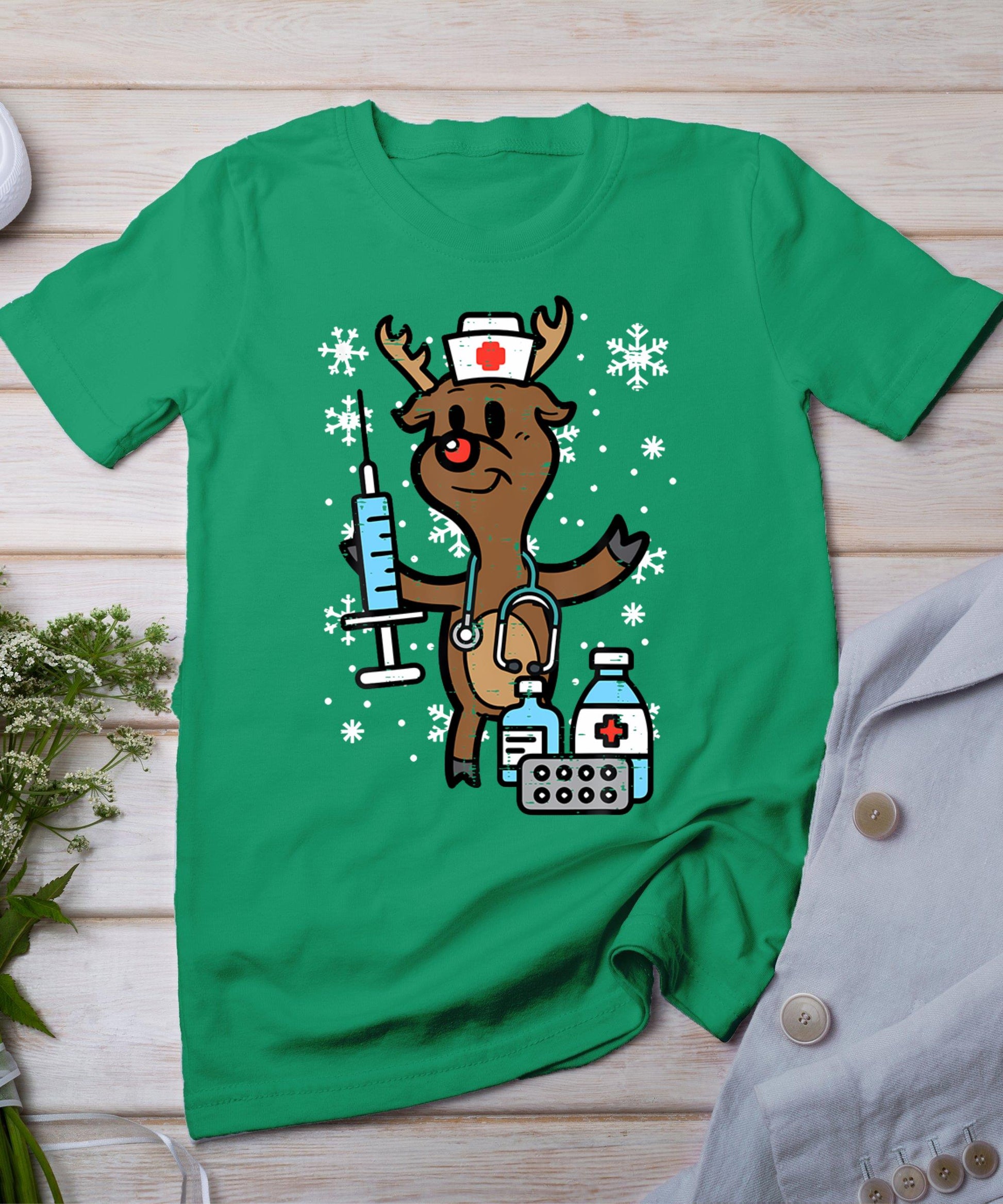 Christmas Nurse Reindeer Funny Xmas Nursing Scrub Top Women T-Shirt