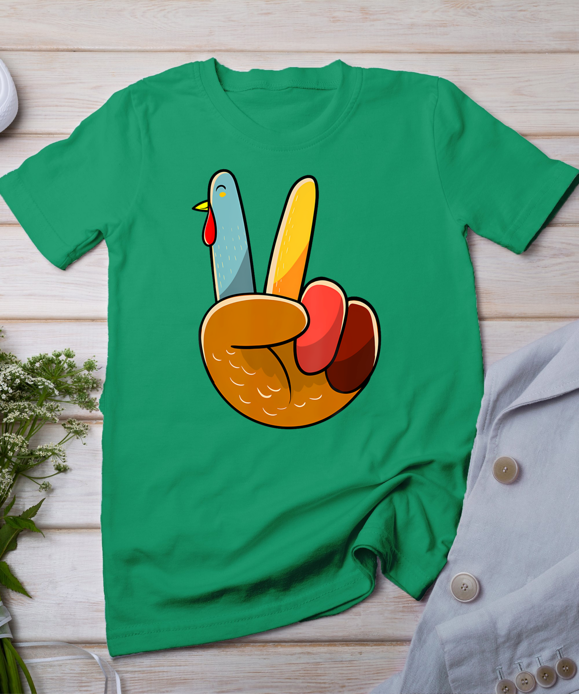 Turkey Peace Hand Sign Thanksgiving Thankful Women Kids Girl T-Shirt