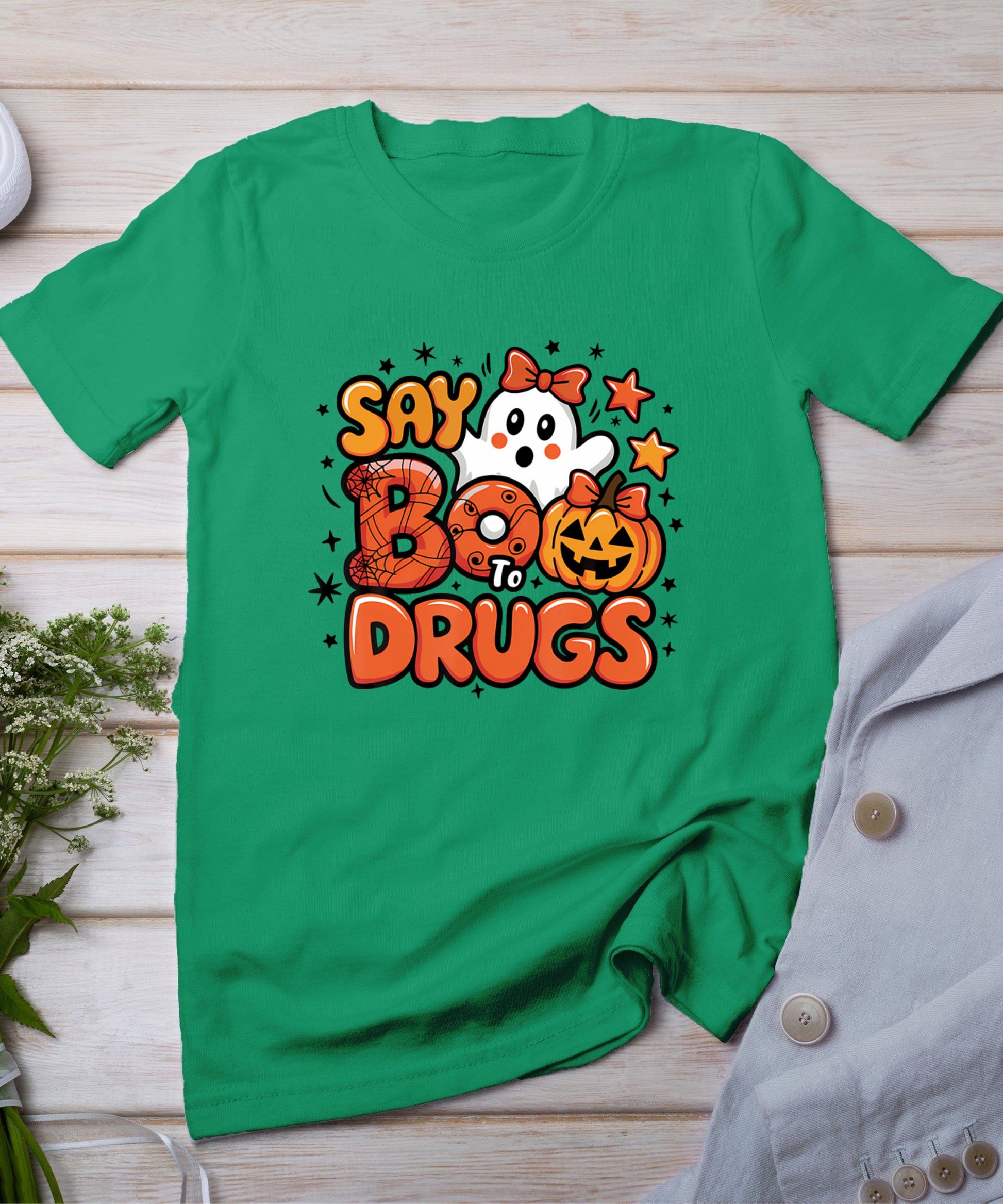 Say Boo Drug-Free Ghost Halloween Red Ribbon Week Awareness T-Shirt