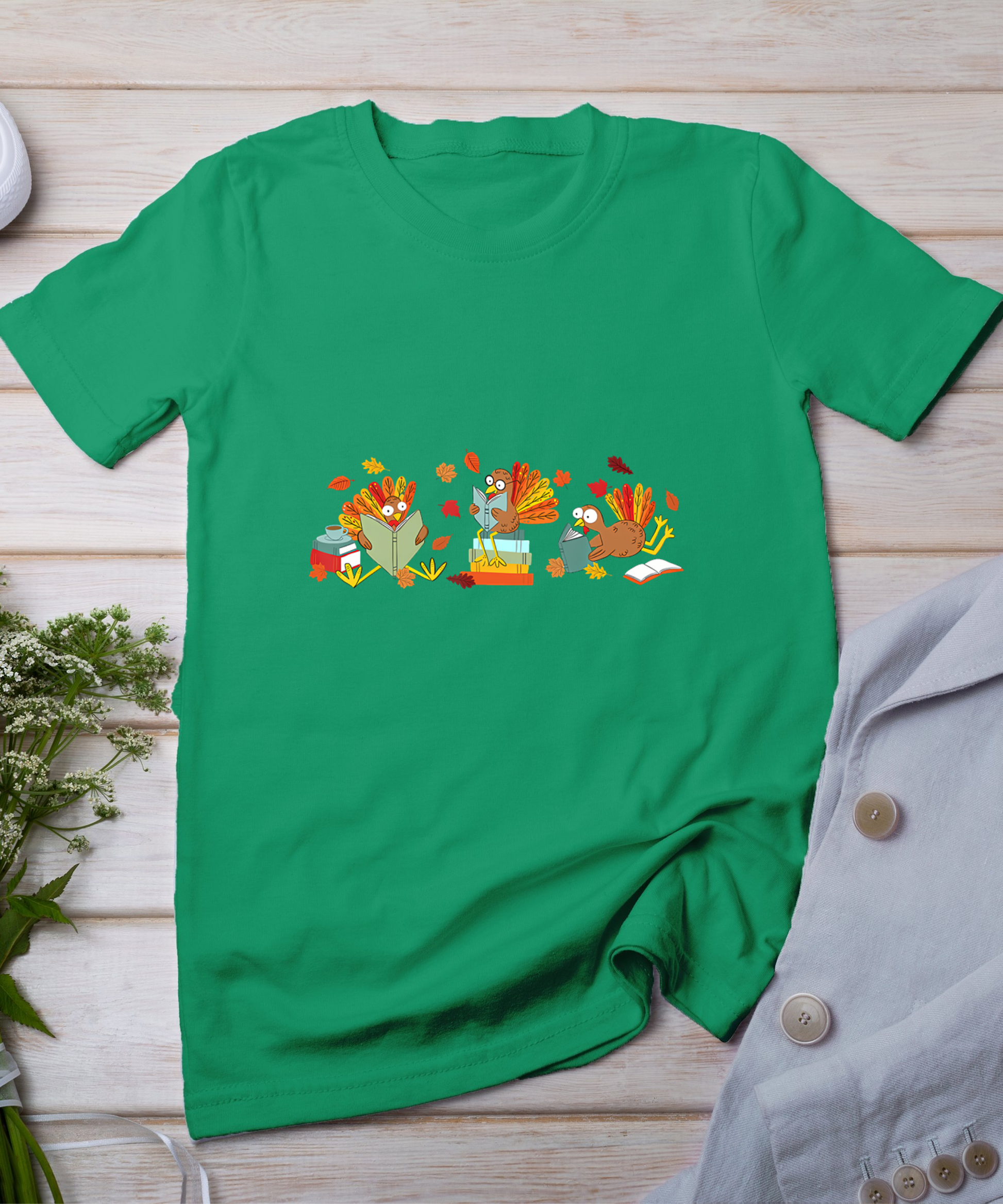 Turkey Reading Books Fall Thanksgiving Teacher Book Lovers T-Shirt