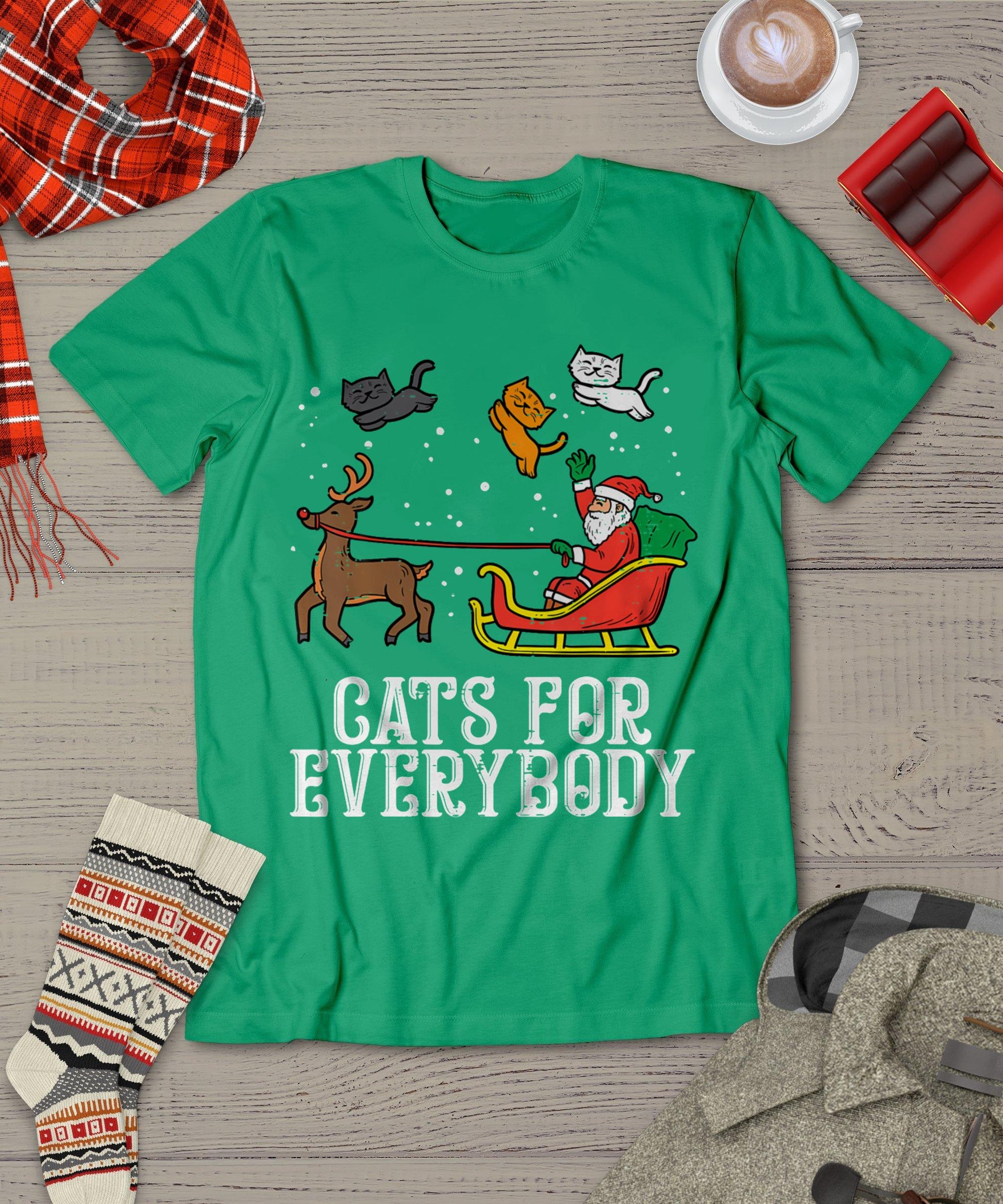 Cats For Everybody Christmas Cat Funny Xmas Women Santa T-Shirt