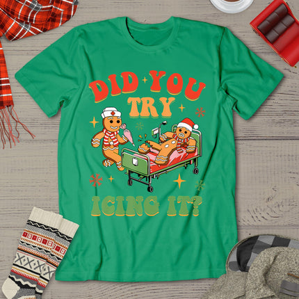 Retro Icu Nurse Christmas Gingerbread Did You Try Icing It T-Shirt