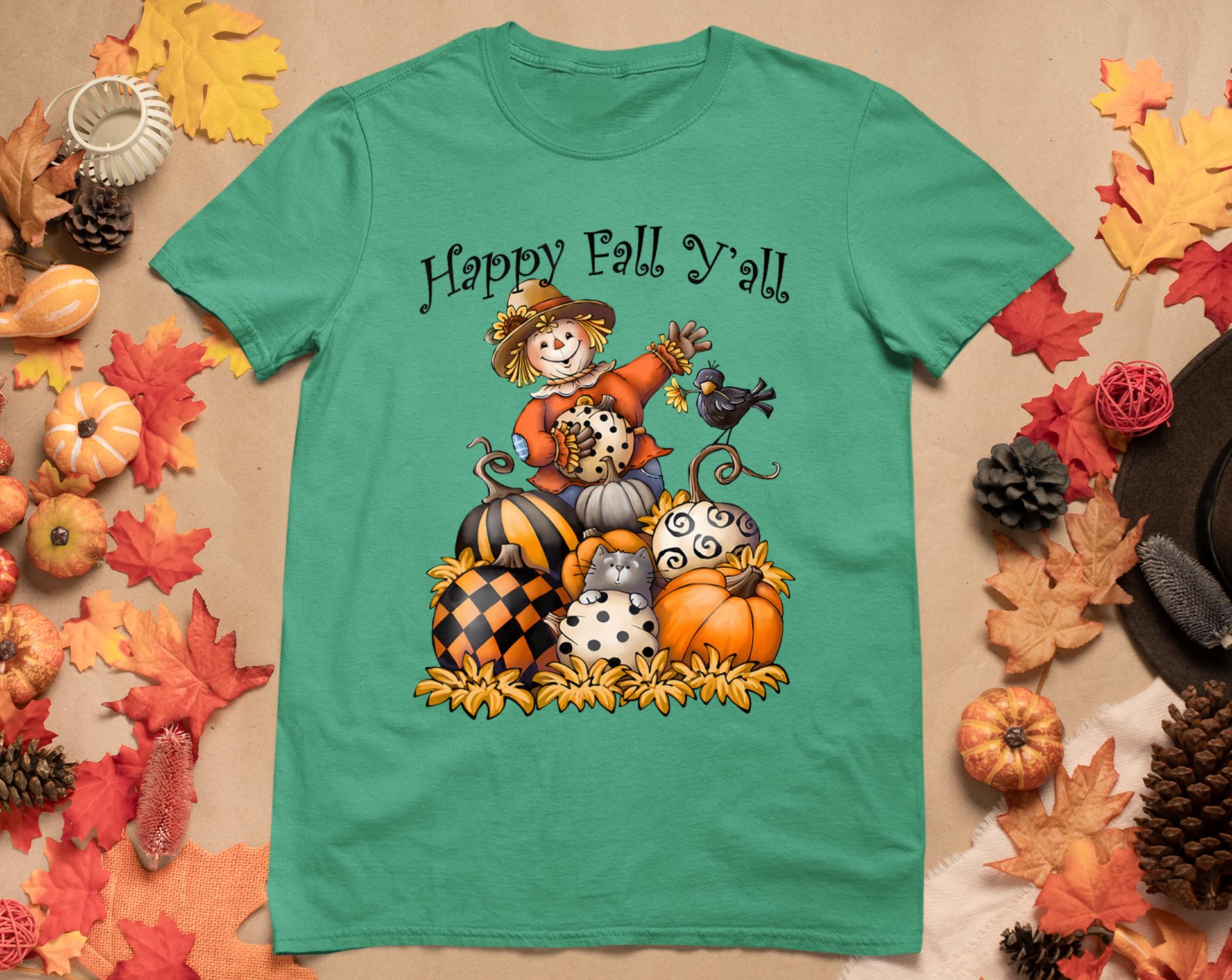 Scarecrow Happy Fall Y'All Pumpkin Thanksgiving Halloween T-Shirt