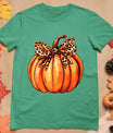 Coquette Bow Leopard Pumpkin Thanksgiving Rustic Fall Women T-Shirt