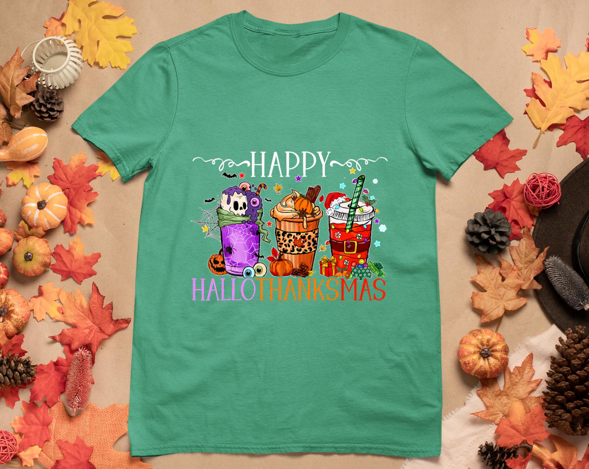 Happy Hallothanksmas Halloween Thanksgiving Christmas T-Shirt