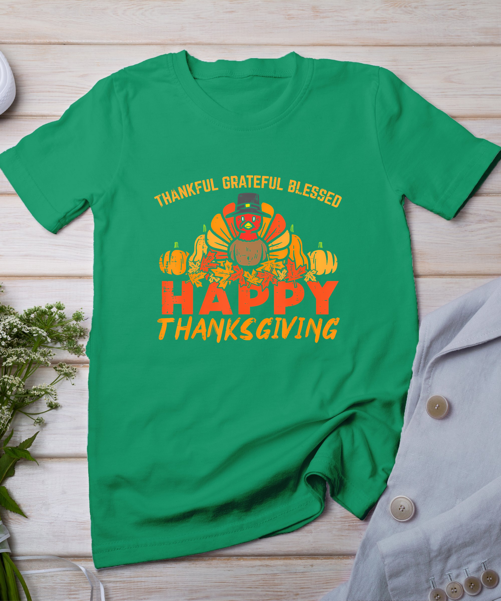 Thankful Grateful Blessed Happy Thanksgiving Turkey Women T-Shirt