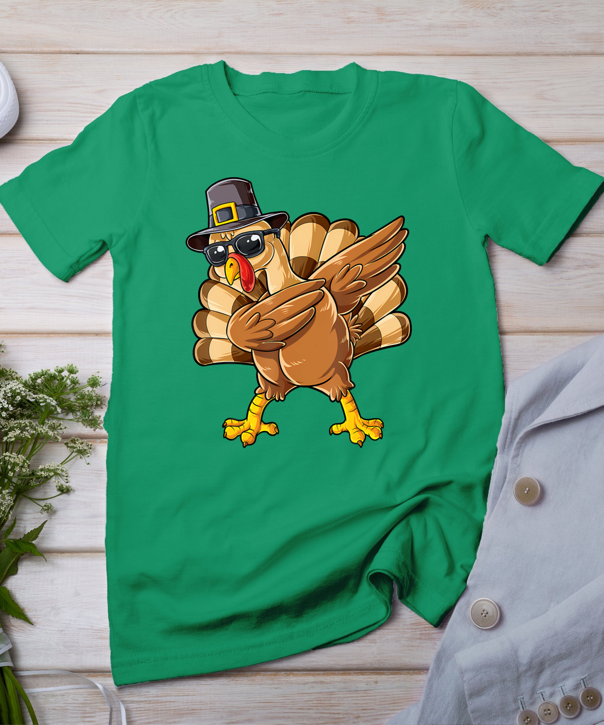 Dabbing Turkey Thanksgiving Day Pilgrim Boys Girls Funny Dab T-Shirt